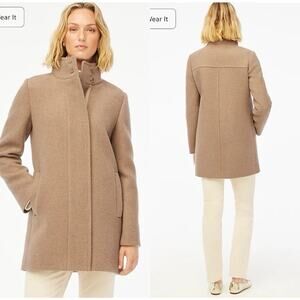 NWT J. Crew Size 12 City coat with button neck Brown BU261 Wool Blend $358